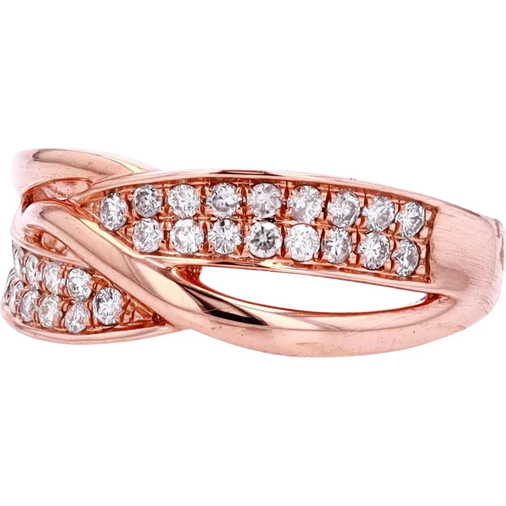 10K Rose Gold Crossover Ring with Round Diamonds - 0.38 Carat Total Diamond Weight - Image 2