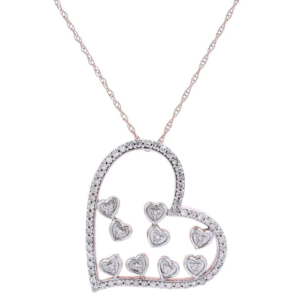 10K Rose Gold Diamond Heart Pendant Necklace - 0.33 Carat Total Diamond Weight