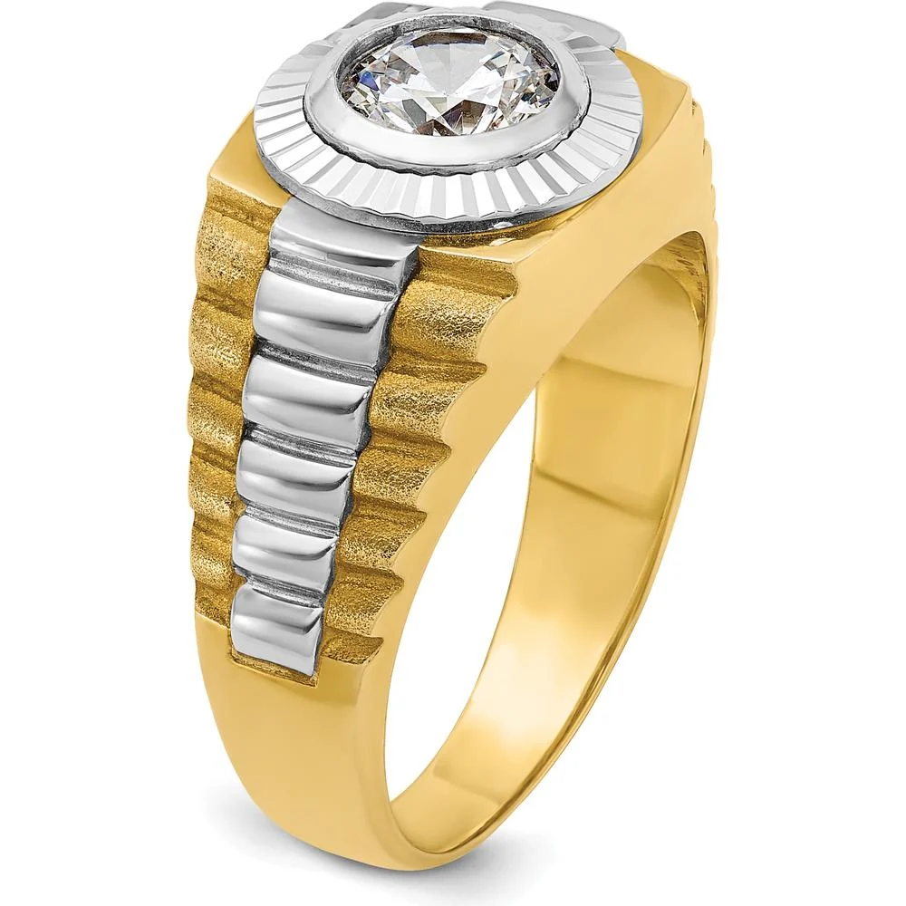 10K Two-Tone Gold Men's Polished Satin and Textured Band Ring by IBGoodman - Image 8