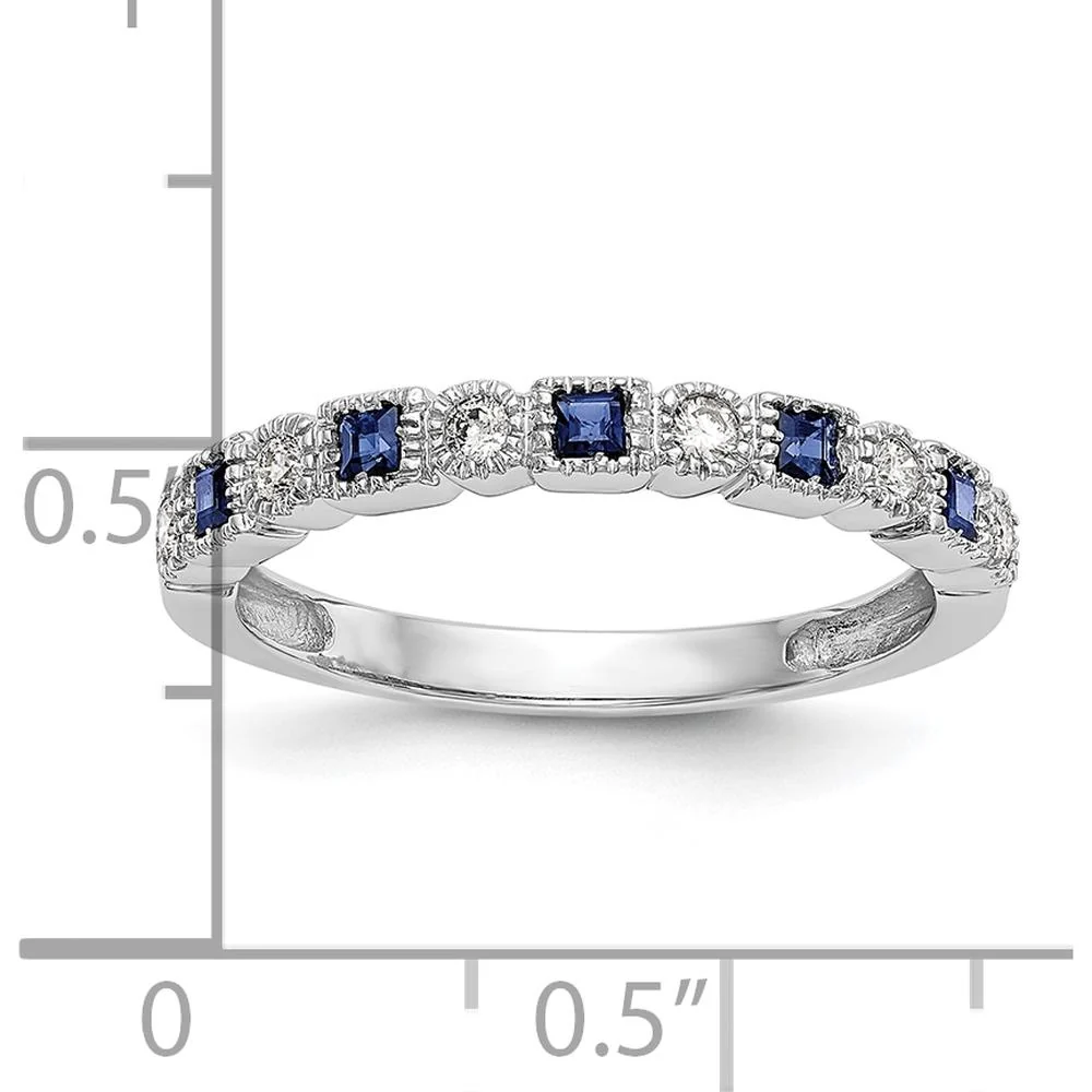 10K White Gold Band with Alternating Princess Cut Sapphires and Round Diamonds - 0.20 Carat Total Gemstone Weight - Size 7 by Oro Pregiato - Image 4
