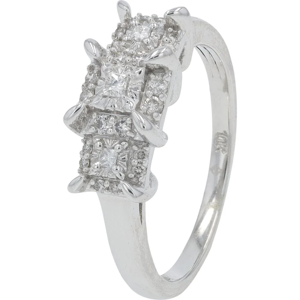 10K White Gold Diamond Engagement Ring with 0.50 Carat Total Square - Cut Halo Diamonds