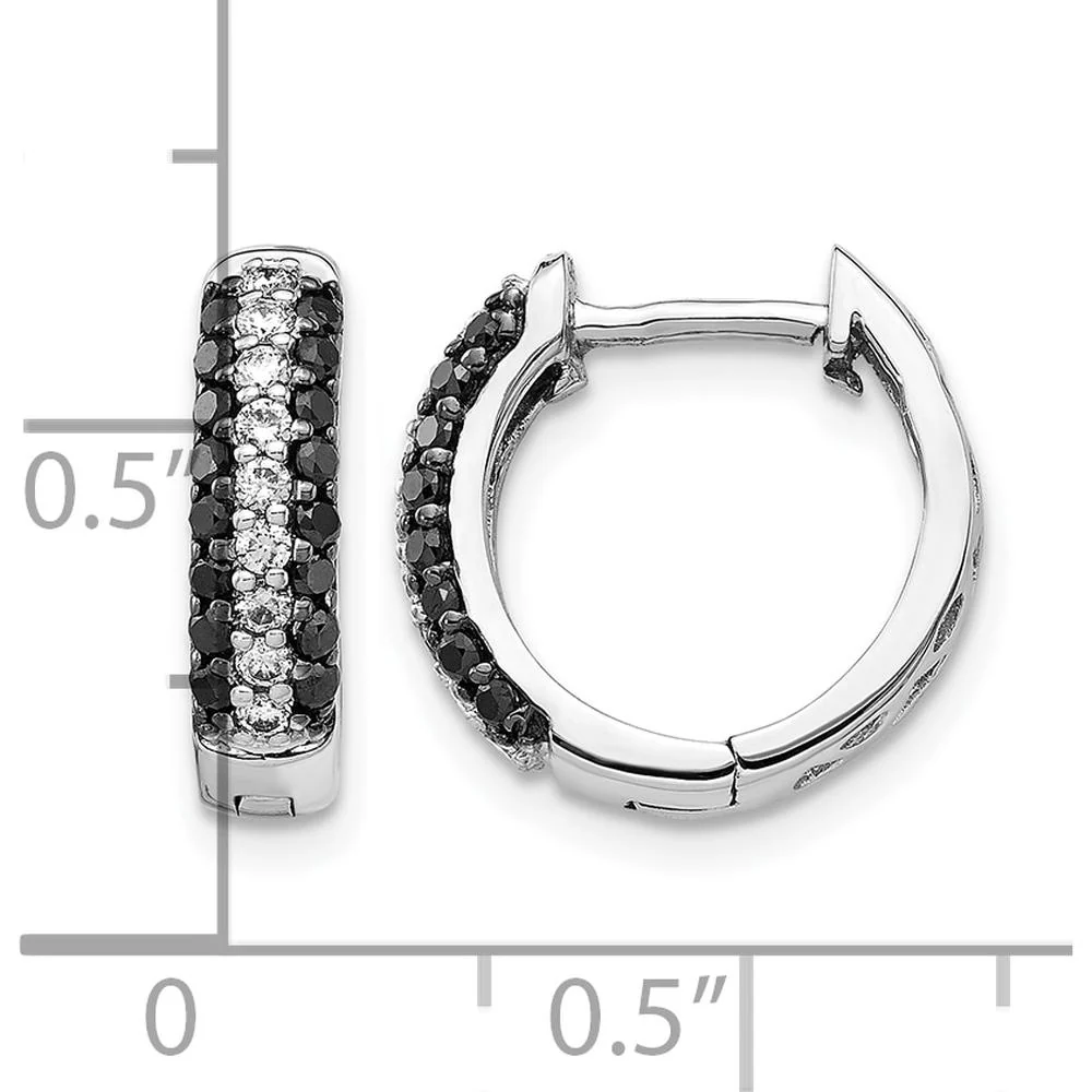 10K White Gold Hinged Hoop Earrings with 1.00 Carat Total White and Black Diamonds by Oro Pregiato - Image 4