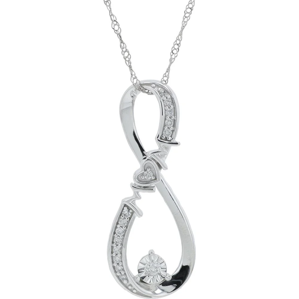 10K White Gold Infinity Pendant with Pave-Set Diamonds - 1/10 Carat Total Diamond Weight