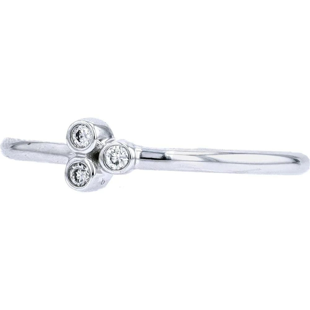 10K White Gold Three Stone Ring with 0.05 Carat Total Bezel Set Round Diamonds - Image 2