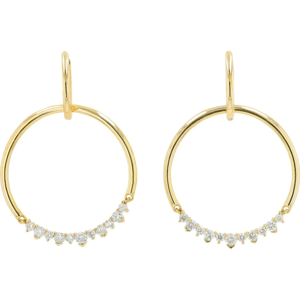 10K Yellow Gold 0.75 Carat Diamond Hoop Earrings - 0.375 Carat Diamond Weight per Earring