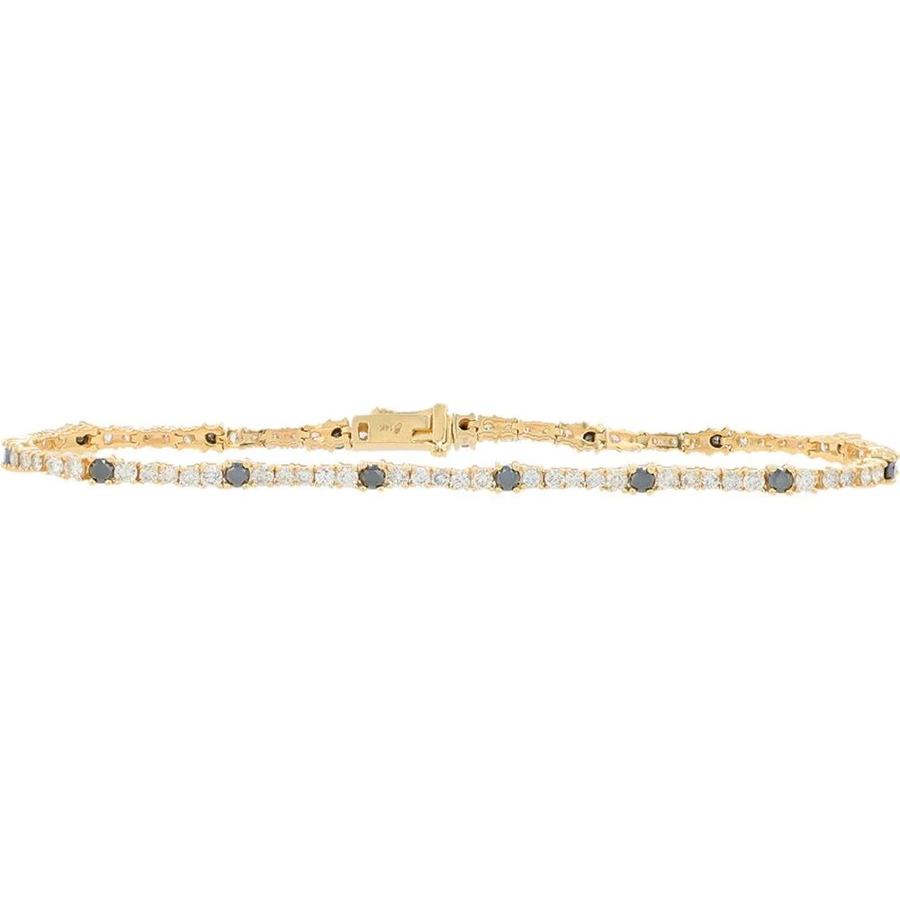 10K Yellow Gold 2.50 Carat Diamond Tennis Bracelet with Black Diamonds