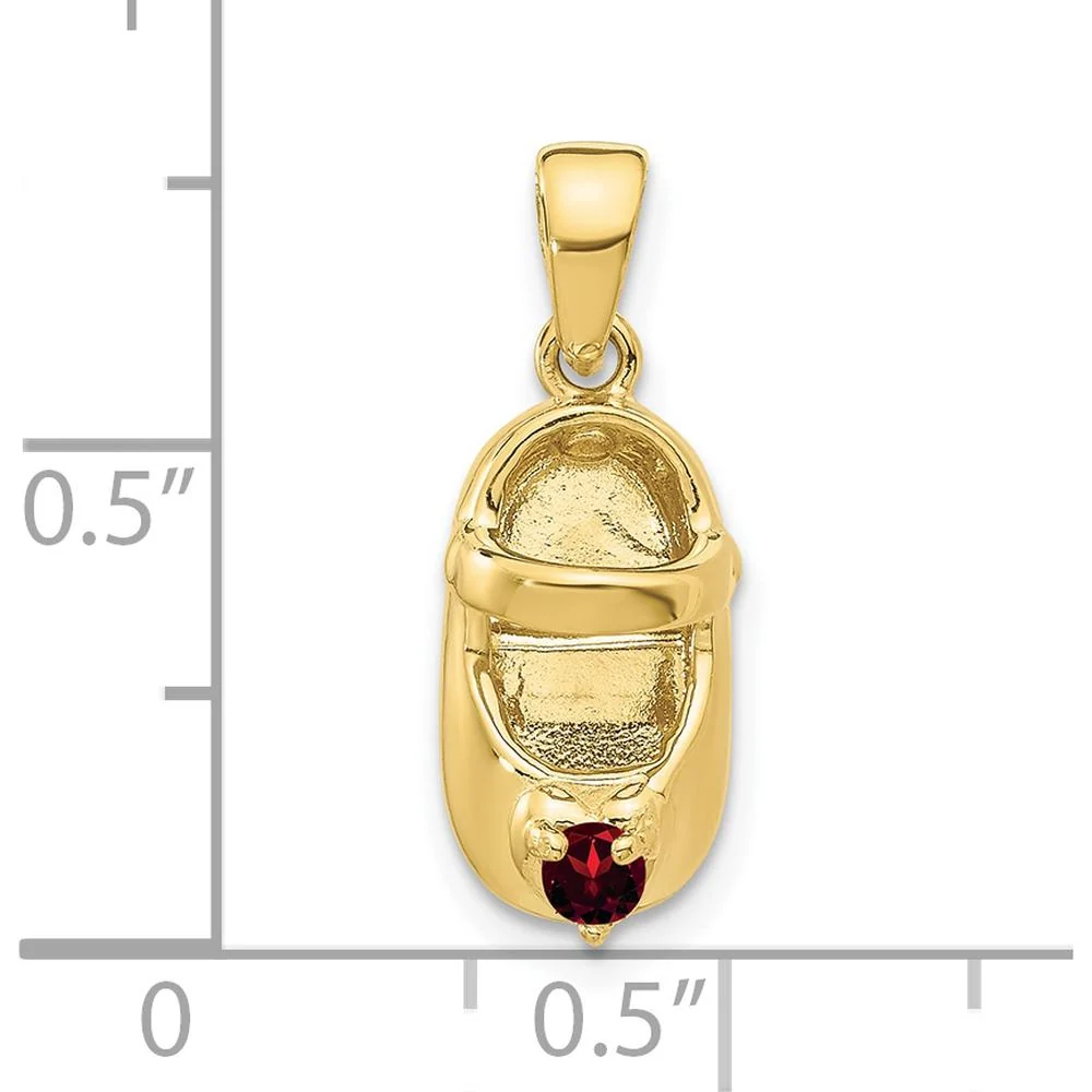 10K Yellow Gold 3D Baby Shoe Charm with Synthetic Red Ruby Birthstone - January by Oro Pregiato - Image 3