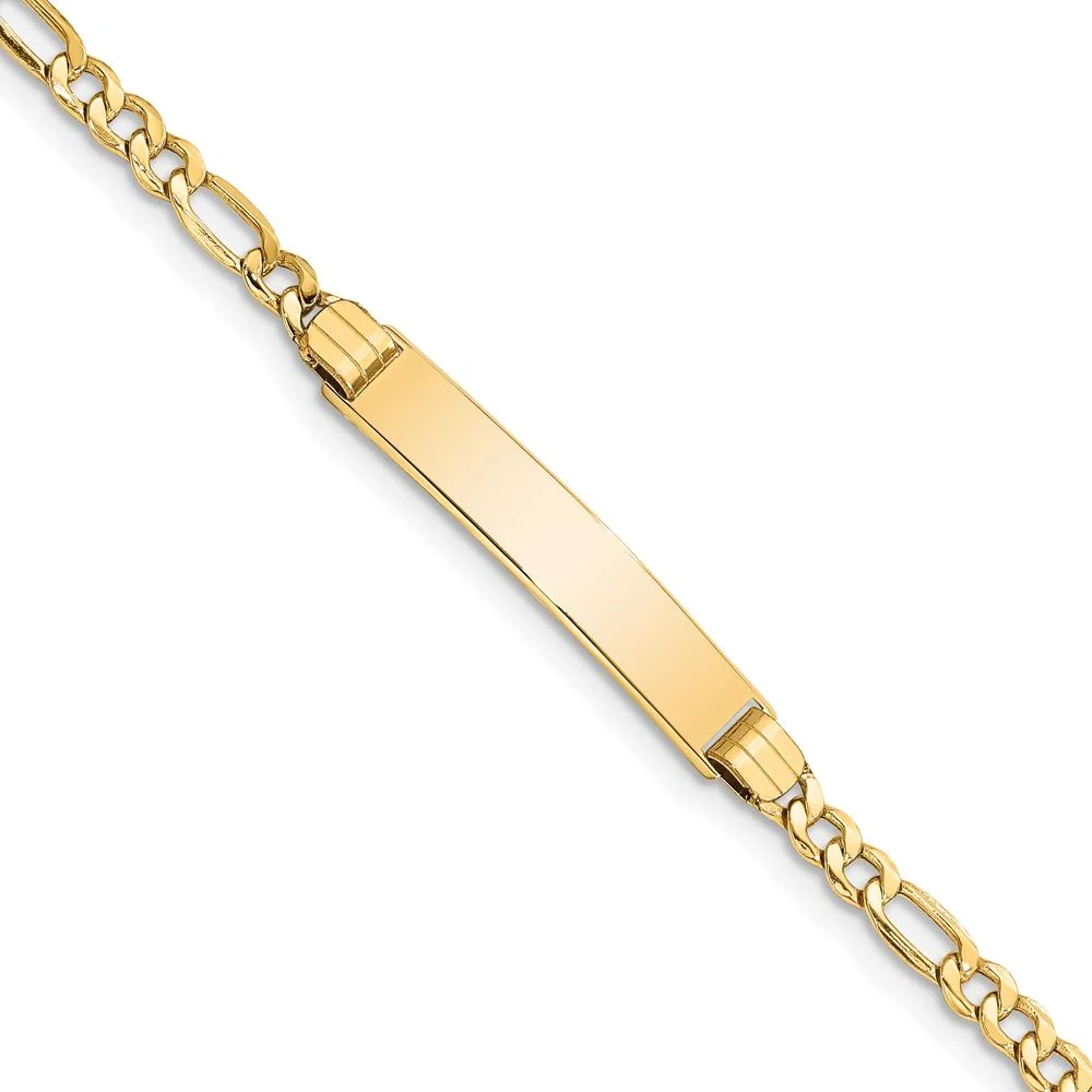 10K Yellow Gold 8" Semi-Solid Figaro Link ID Bracelet with Engravable Charm by Oro Pregiato