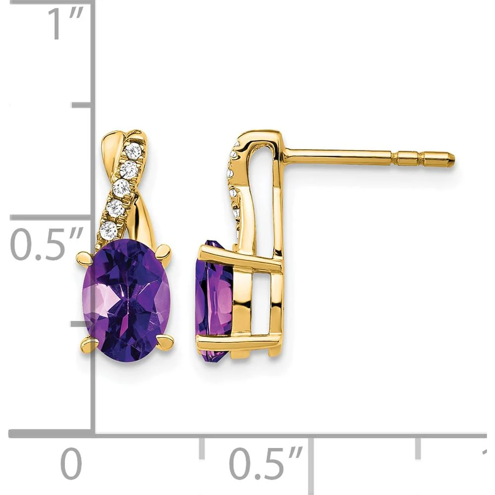 10K Yellow Gold Amethyst and Diamond Drop Earrings with Natural Oval Amethyst - 0.75 Carat Total Amethyst Weight by Oro Pregiato - Image 4