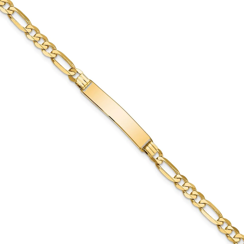10K Yellow Gold Figaro Link ID Bracelet with Engravable Plaque - 7" by Oro Pregiato