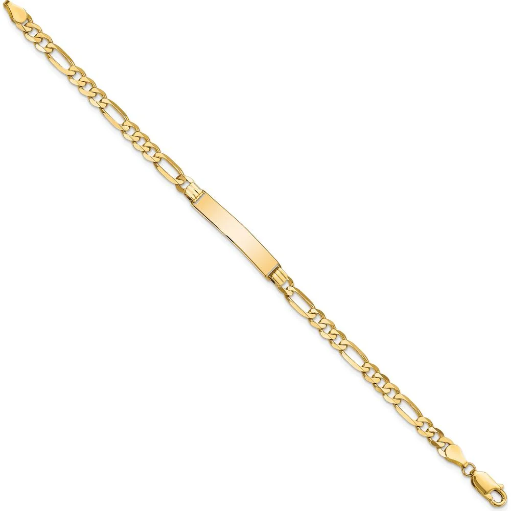 10K Yellow Gold Figaro Link ID Bracelet with Engravable Plate - 8" by Oro Pregiato - Image 2