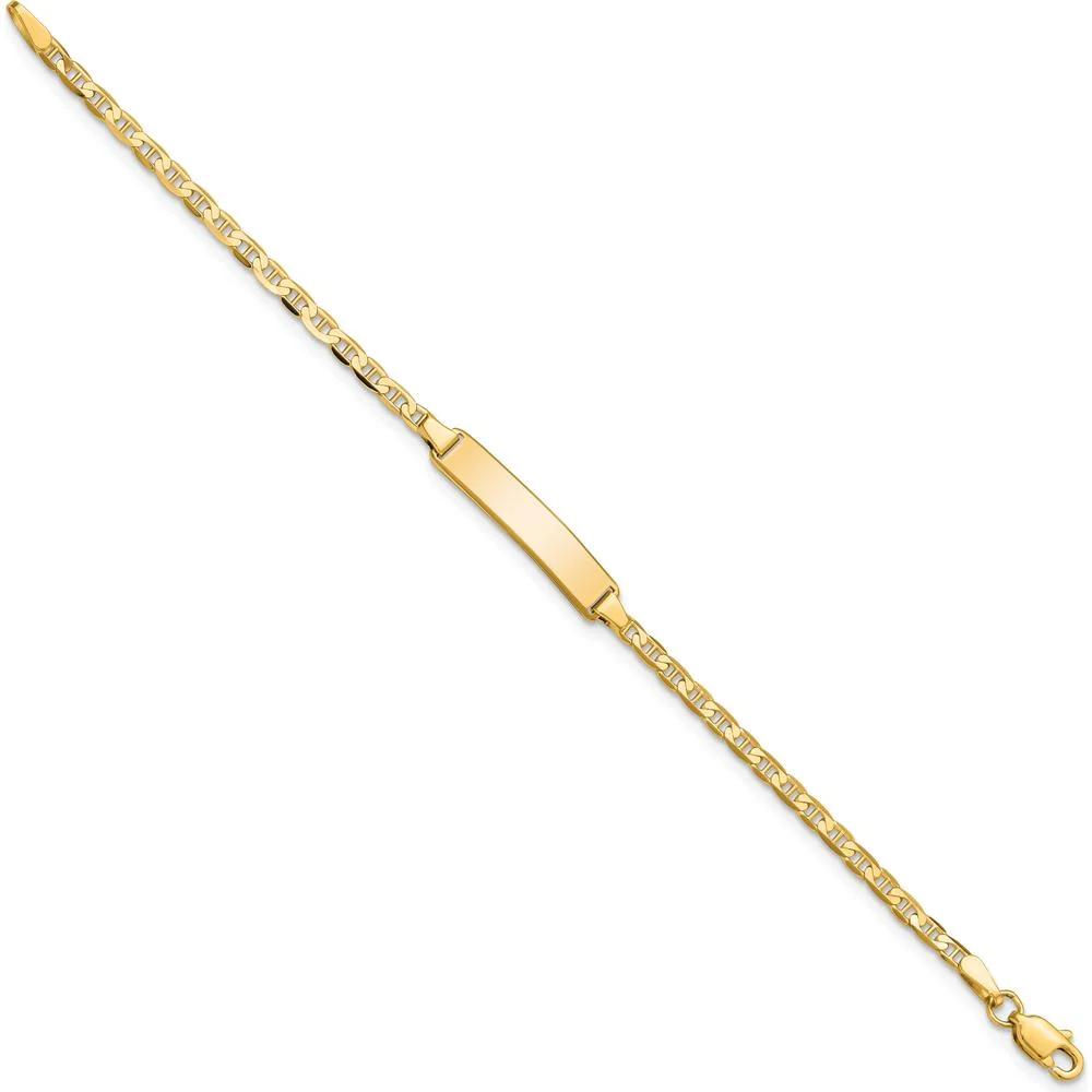 10K Yellow Gold Flat Anchor Link ID Bracelet with Engravable Charm - 5.5" by Oro Pregiato - Image 2