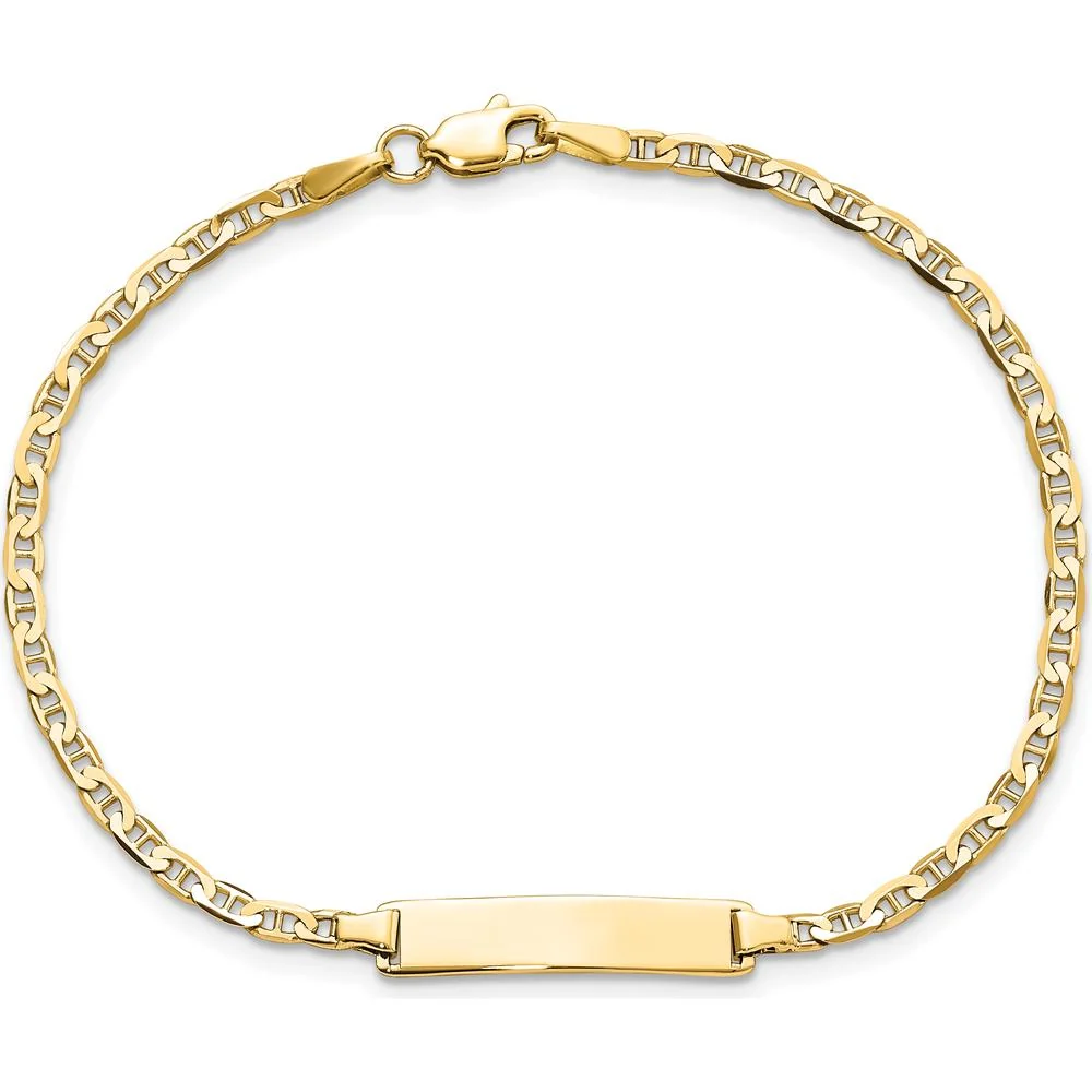 10K Yellow Gold Flat Anchor Link ID Bracelet with Engravable Charm - 7" Length by Oro Pregiato - Image 4