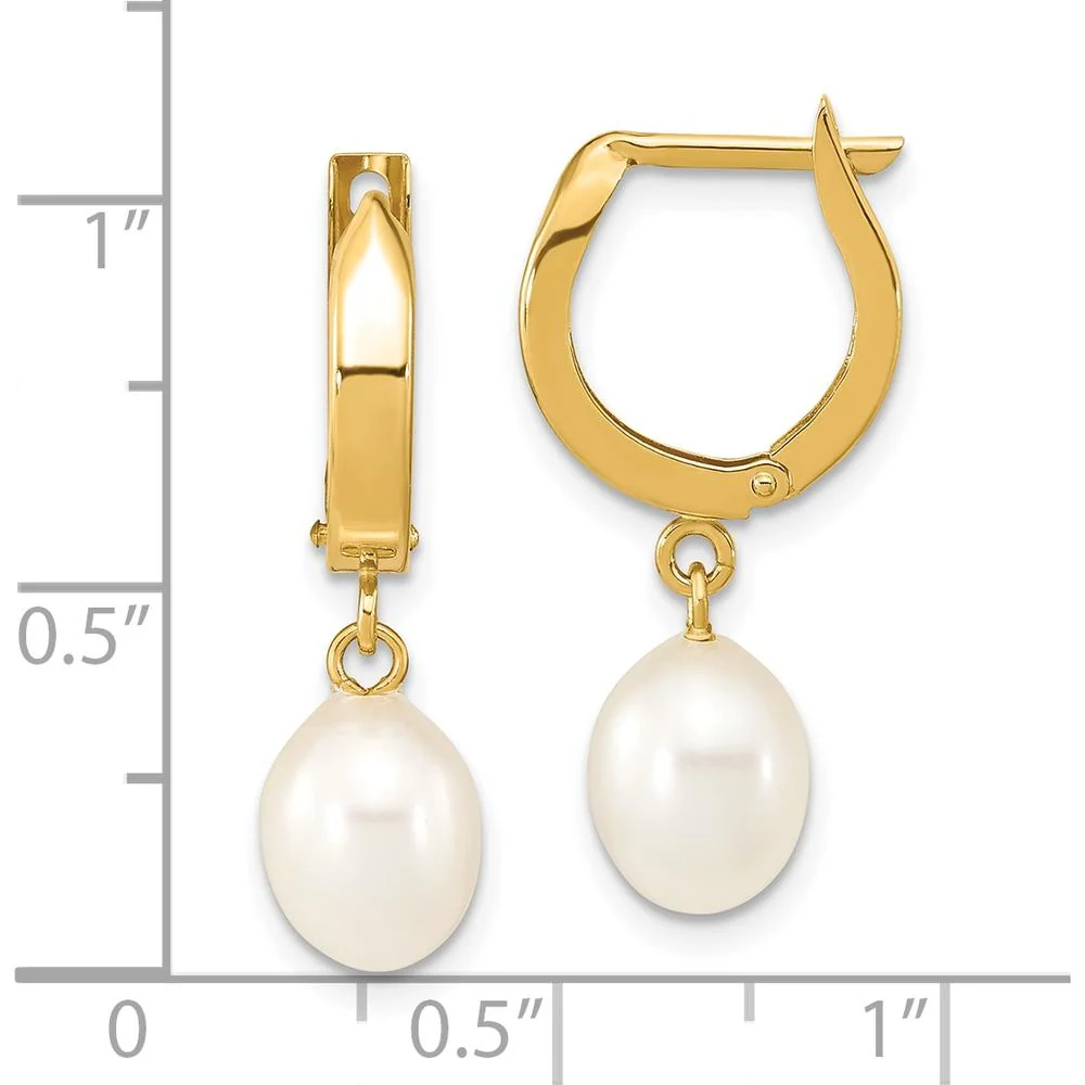 10K Yellow Gold Freshwater Cultured Pearl Hoop Dangle Earrings - 12mm Total Pearl Weight by Oro Pregiato - Image 4