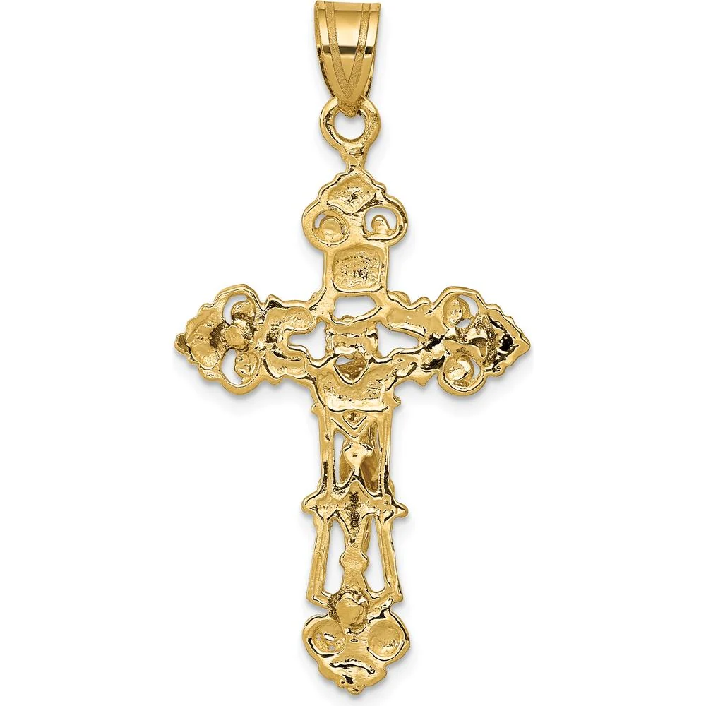 10K Yellow Gold INRI Fleur De Lis Crucifix Pendant - Polished Finish - 41mm Length by Oro Pregiato - Image 4
