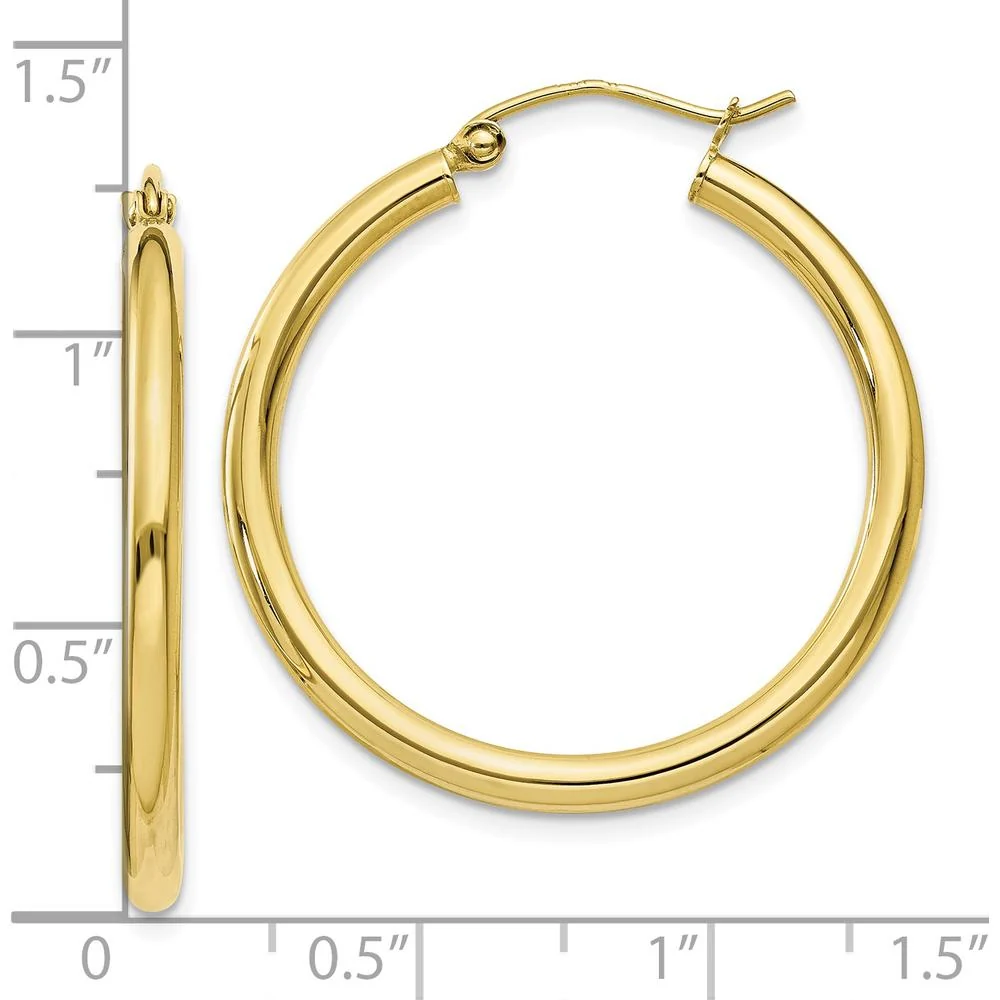 10K Yellow Gold Polished 2.5mm Tube Hoop Earrings - 25mm Length by Oro Pregiato - Image 4