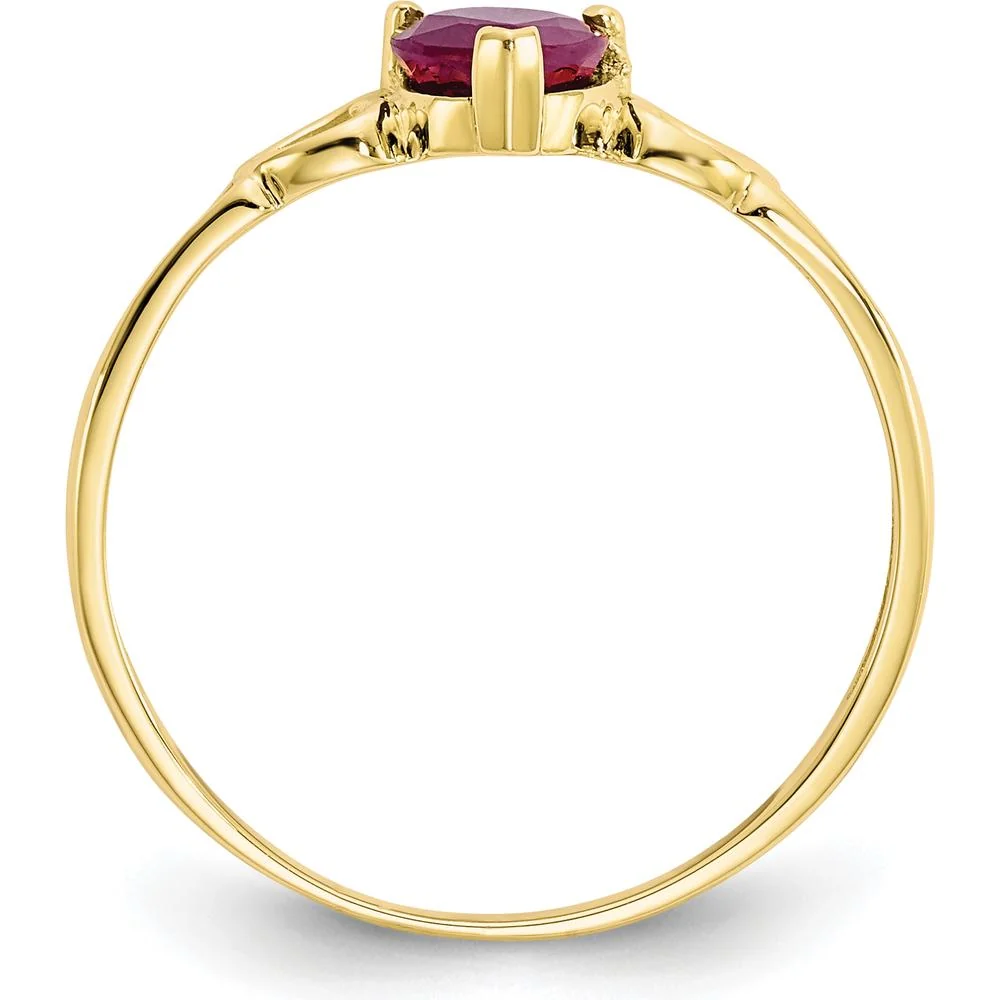 10K Yellow Gold Polished Heart-Shaped Ruby Birthstone Ring - 0.55 Carat Ruby by Oro Pregiato - Image 2
