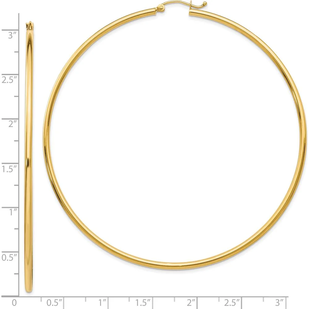 10K Yellow Gold Polished Lightweight 75mm Tube Hoop Earrings by Oro Pregiato - Image 4