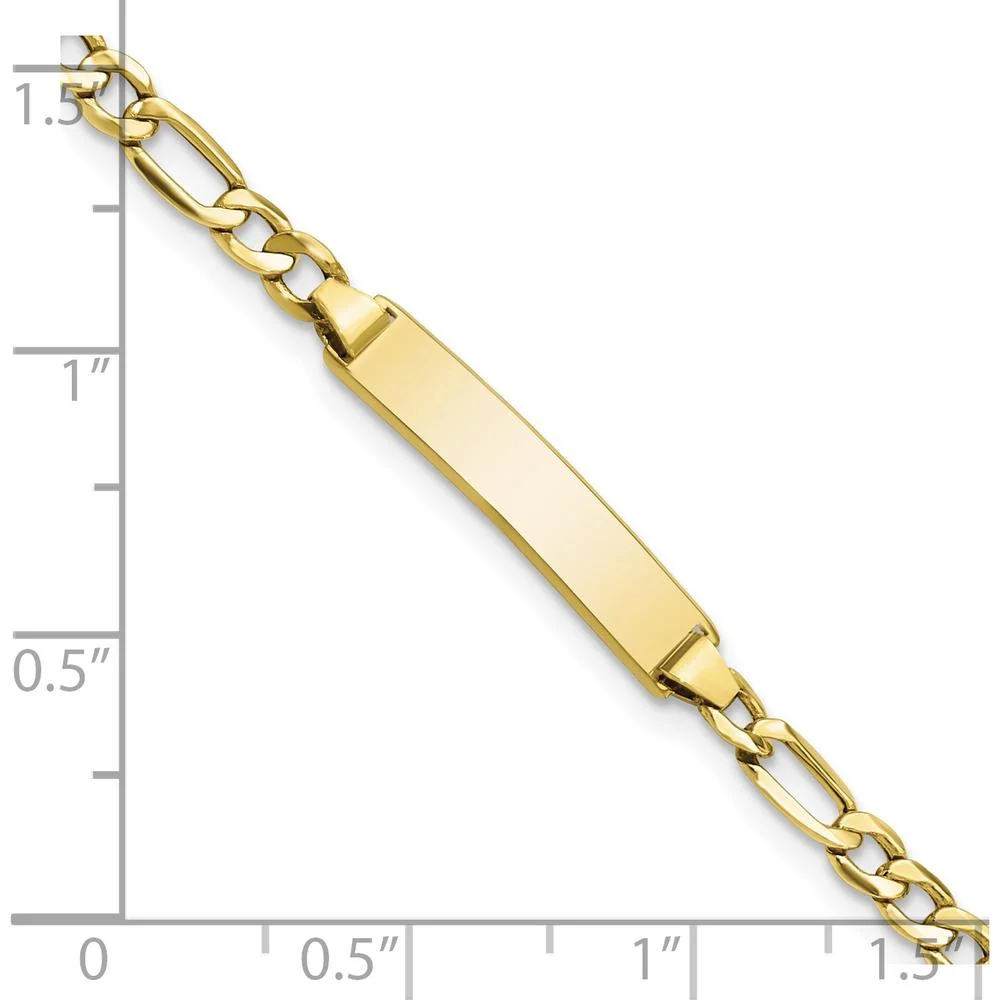 10K Yellow Gold Semi-Solid Figaro Link ID Bracelet with Engraving Plate - 7" by Oro Pregiato - Image 3