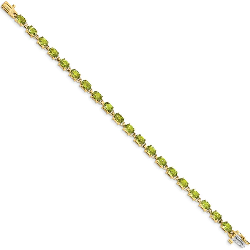 14K Gold 7" Tennis Bracelet with 6x4mm Oval Faceted Peridot - 0.45 Carats Total Peridot Weight by Monteluci Fine Jewelry - Image 2