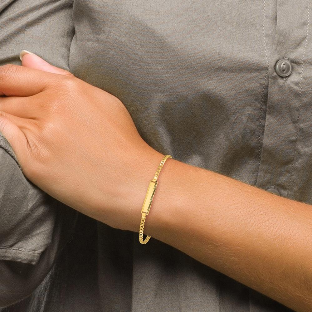 14K Gold Polished Solid Plate Curb Link Diamond-Cut ID Bracelet - 8" Length by Oro Pregiato - Image 6