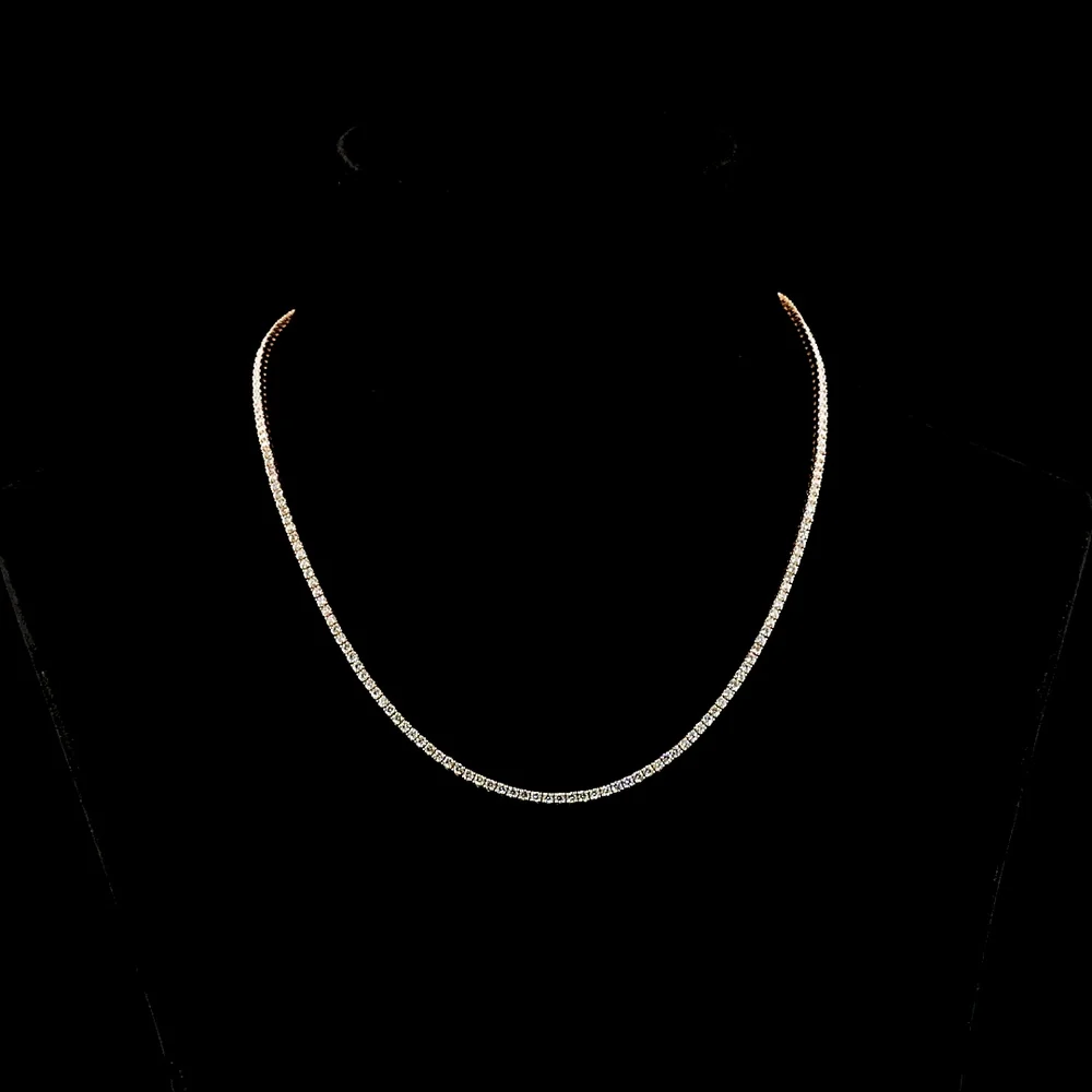 14K Rose Gold 192-Stone Round Brilliant Cut Lab Diamond Tennis Necklace - 4.79 Carat Total Weight, E-F Color VS1 Clarity - Covaloro Fine Jewelry