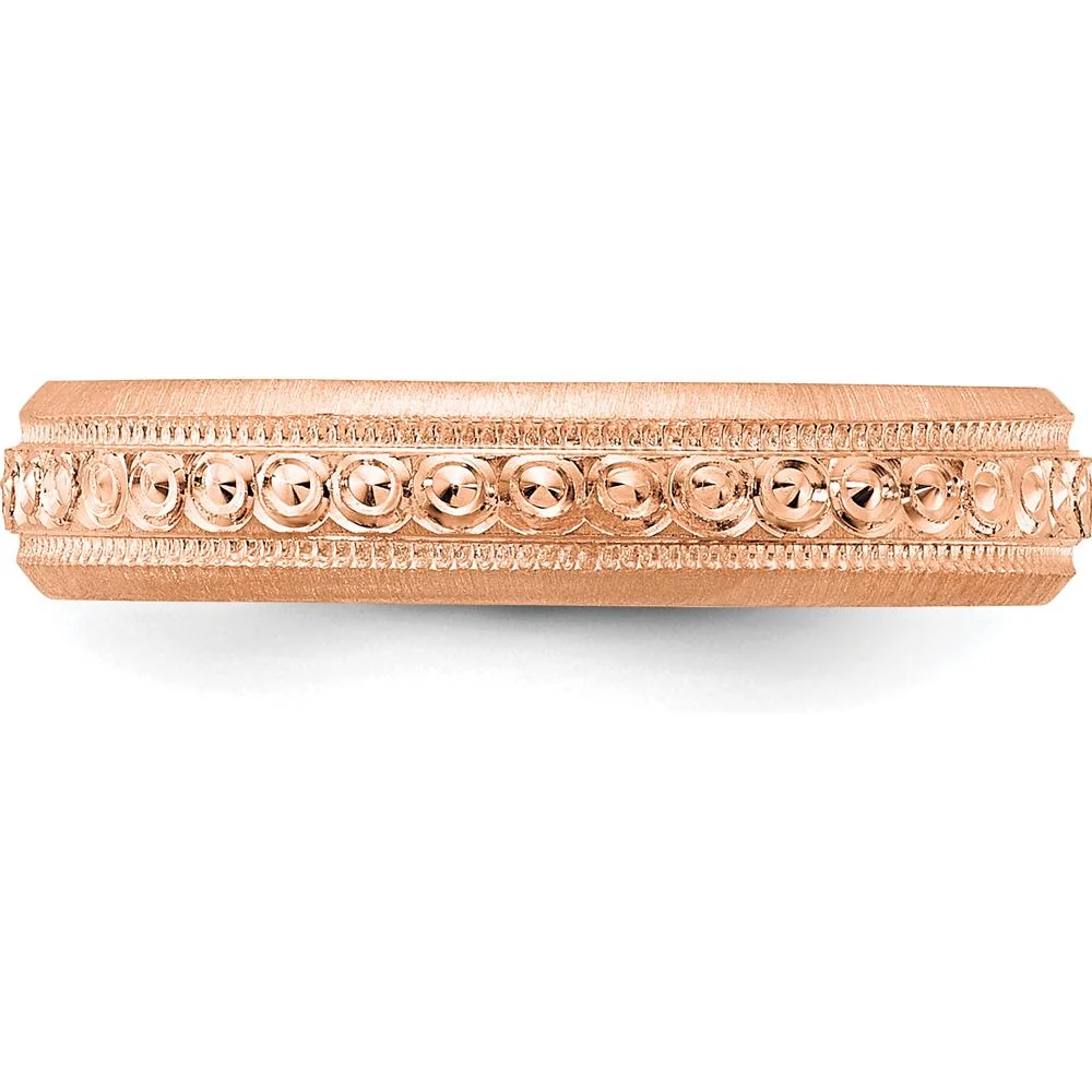 14K Rose Gold 3mm Design Etched Wedding Band for Women - Size 5 by Luciano & Cie - Image 4