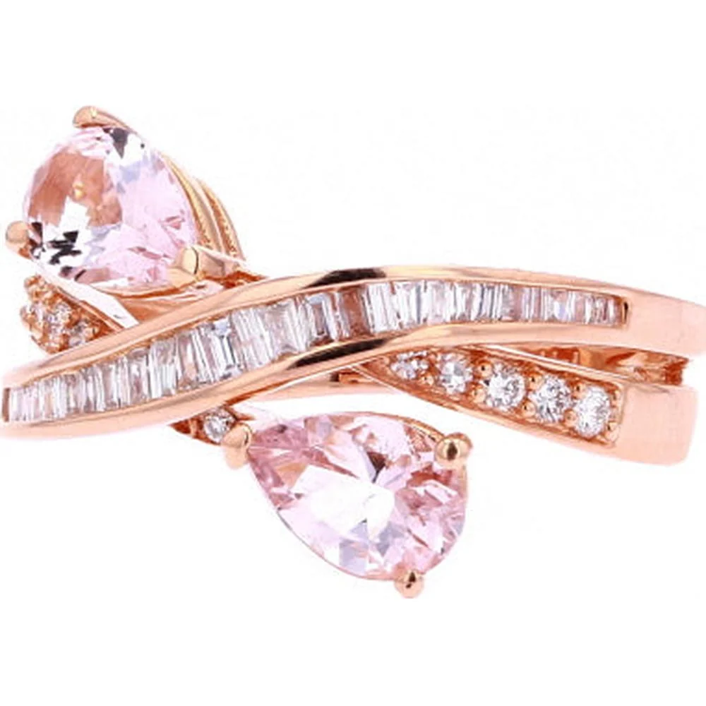 14K Rose Gold Bypass Morganite Ring with Round Diamonds - 1.65 Carat Morganite, 0.42 Carat Total Diamond Weight - Image 2