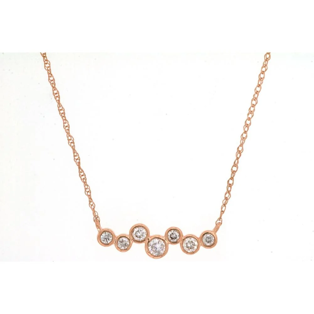 14K Rose Gold Necklace with Bezel Set Diamonds - 0.20 Carats Total Diamond Weight - Royal Jewelry