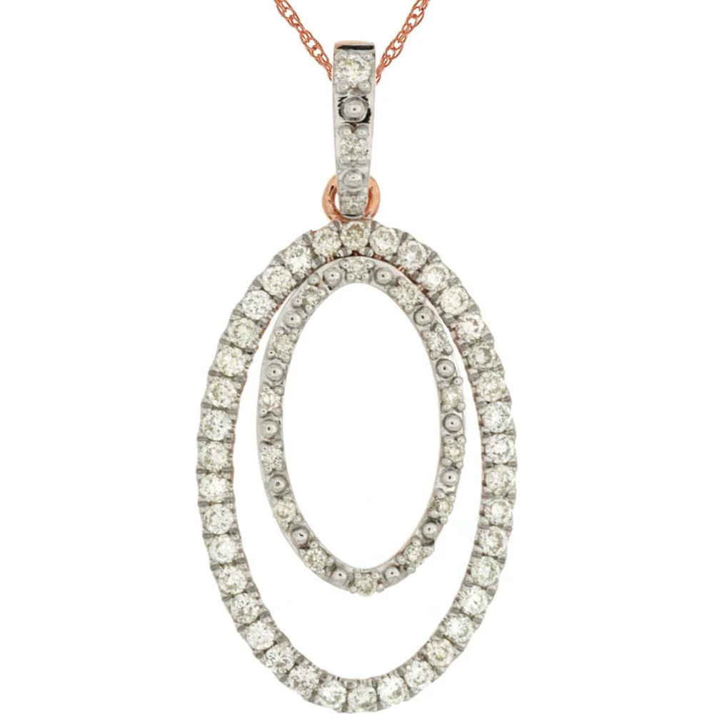 14K Rose Gold Oval Diamond Pendant with Round Diamonds - 0.50 Carats Total Diamond Weight - Royal Jewelry