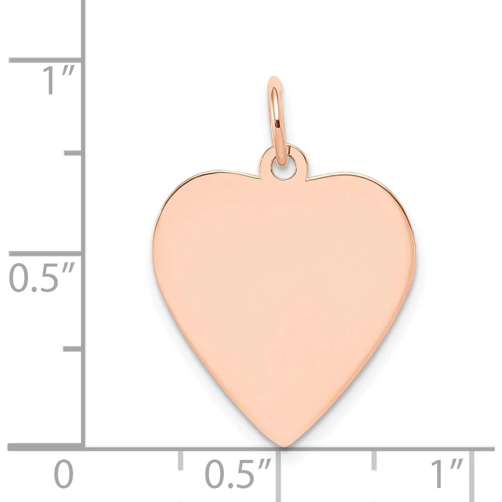 14K Rose Gold Plain Engraveable Heart Disc Charm - Polished Finish, 24mm Length, 20mm Width by Oro Pregiato - Image 4