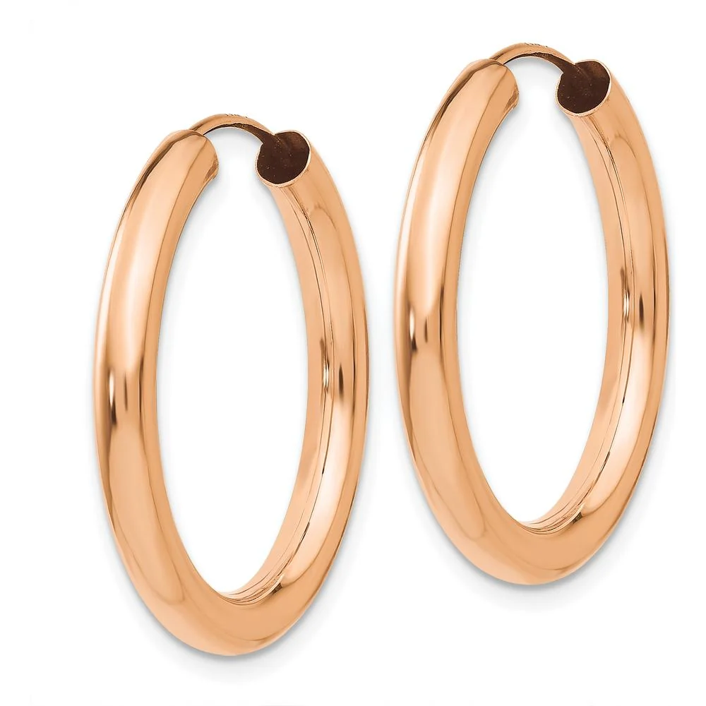 14K Rose Gold Polished Endless Tube Hoop Earrings - 25mm by Oro Pregiato - Image 2