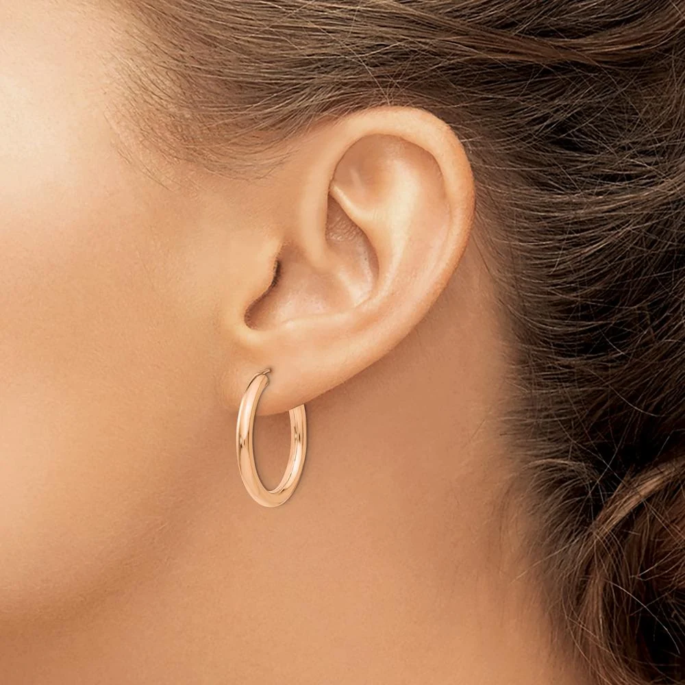 14K Rose Gold Polished Endless Tube Hoop Earrings - 25mm by Oro Pregiato - Image 3
