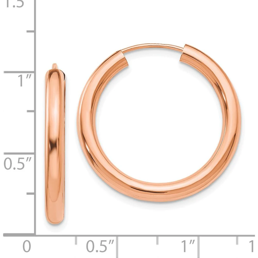 14K Rose Gold Polished Endless Tube Hoop Earrings - 25mm by Oro Pregiato - Image 4
