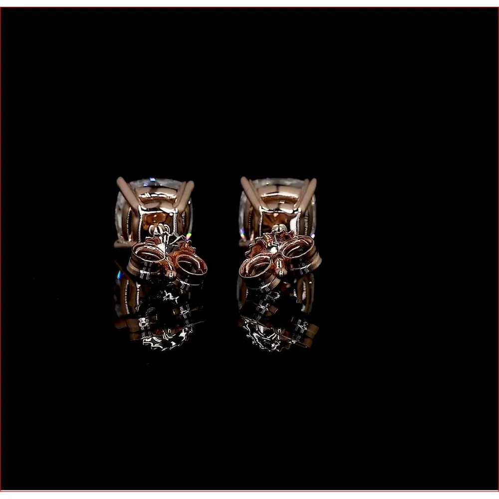 14K Rose Gold Square Cushion Cut Lab Diamond Stud Earrings - 1.49 Carat Total Weight, E-F Color VS2 Clarity, North-South Four Prong Setting - Covaloro Fine Jewelry - Image 2