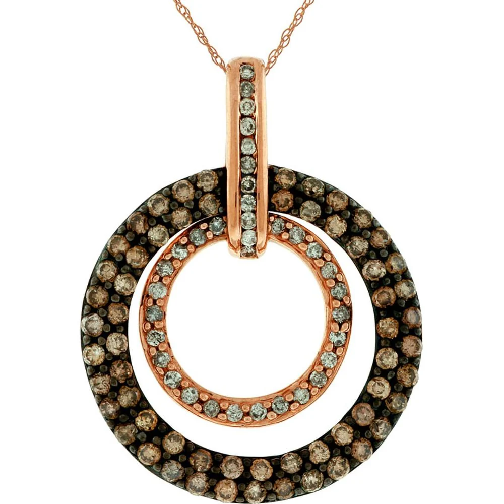 14K Rose Gold Two-Tone Diamond Pendant with 0.80 Carat Mocha Diamond Outer Ring and 0.20 Carat White Diamond Inner Ring - Royal Jewelry