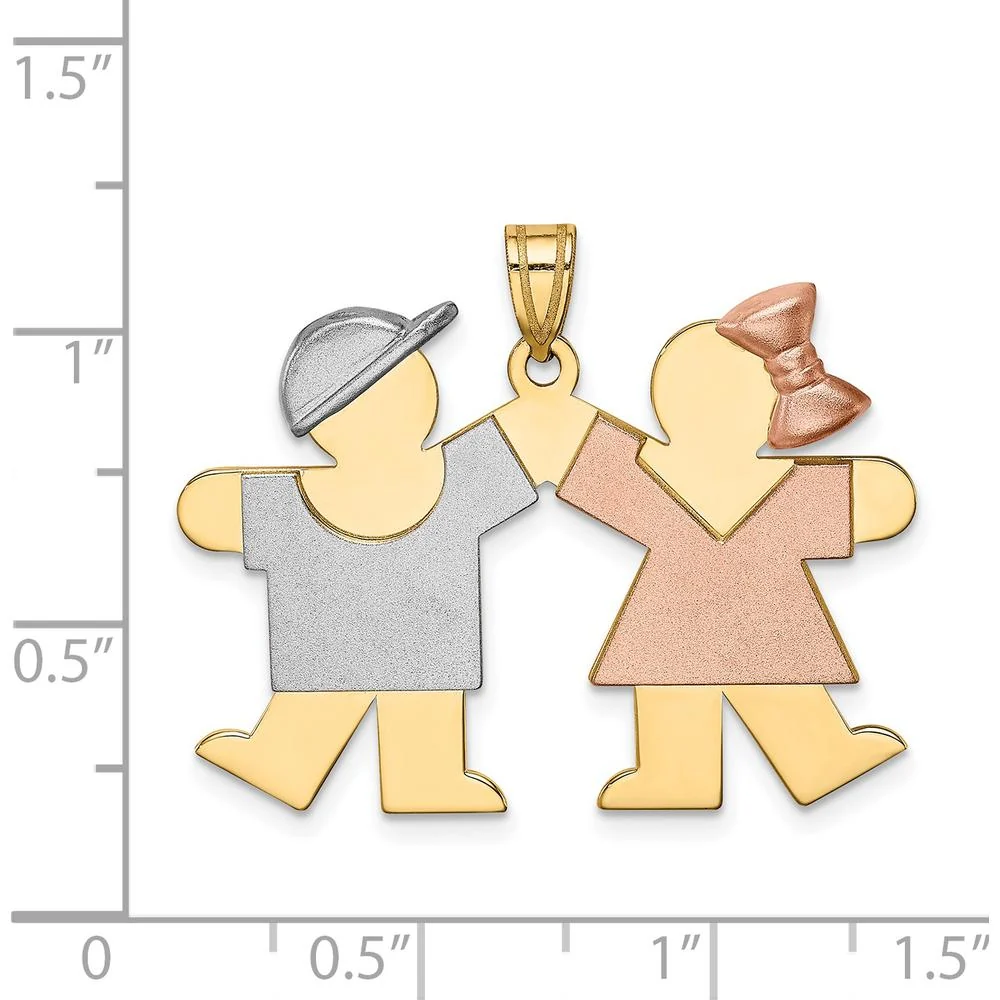 14K Tri-Color Boy and Girl Engravable Kiss Charm Pendant by Oro Pregiato - Image 3