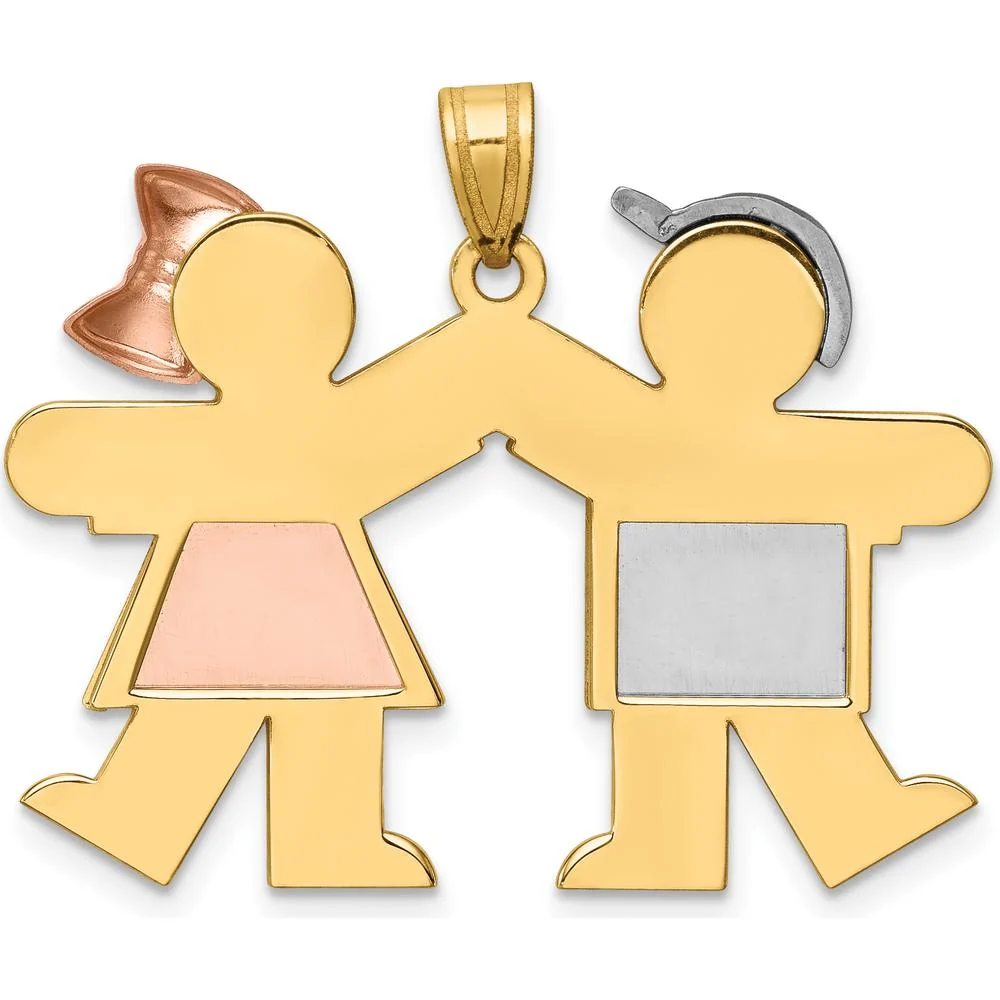 14K Tri-Color Boy and Girl Engravable Kiss Charm Pendant by Oro Pregiato - Image 4