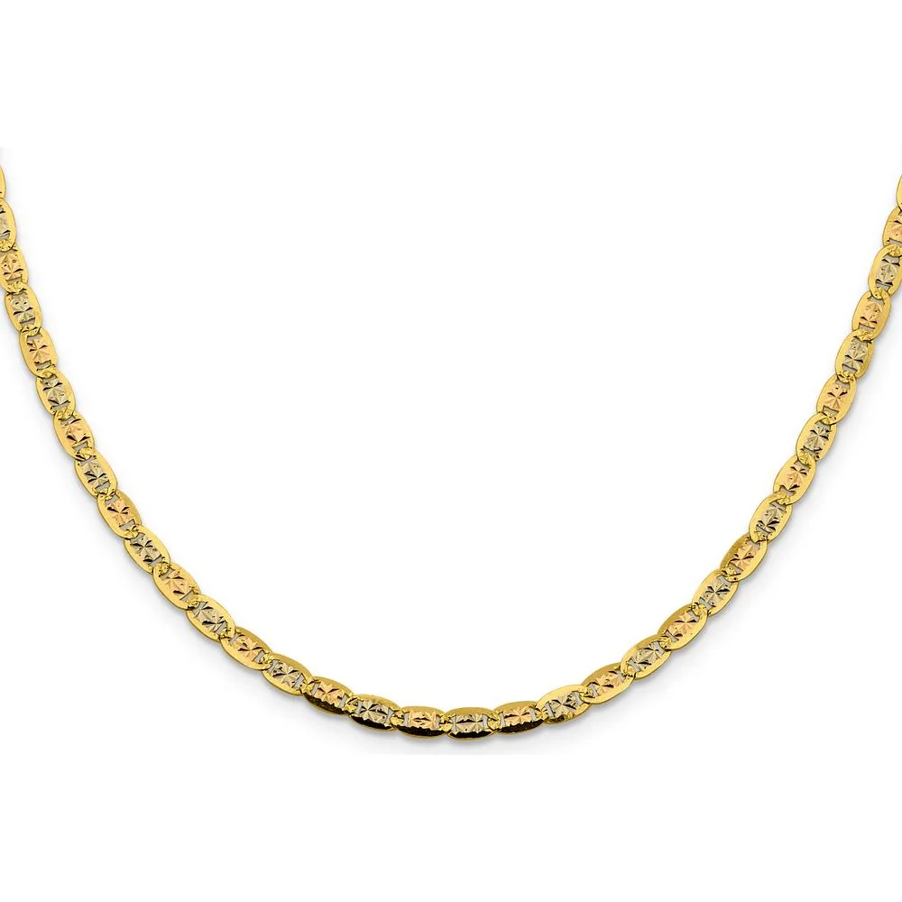 14K Tri-Color Gold 24" Pavé Valentino Open Link Chain - 3.8mm Width by Oro Pregiato - Image 2