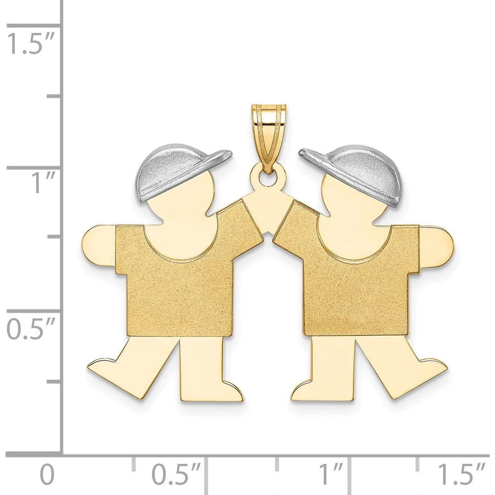 14K Two-Tone Boys Kiss Engravable Charm Pendant - 31mm x 33mm by Oro Pregiato - Image 3