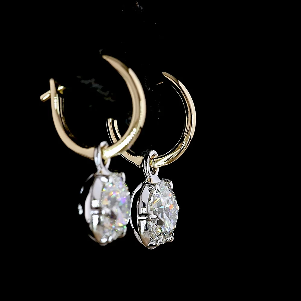 14K Two Tone Drop Earrings with Bezel-Prong Set Brilliant Round Lab Diamonds - 3.06 Carat Total Weight (E-F Color, VVS2 Clarity) - Covaloro Fine Jewelry - Image 4