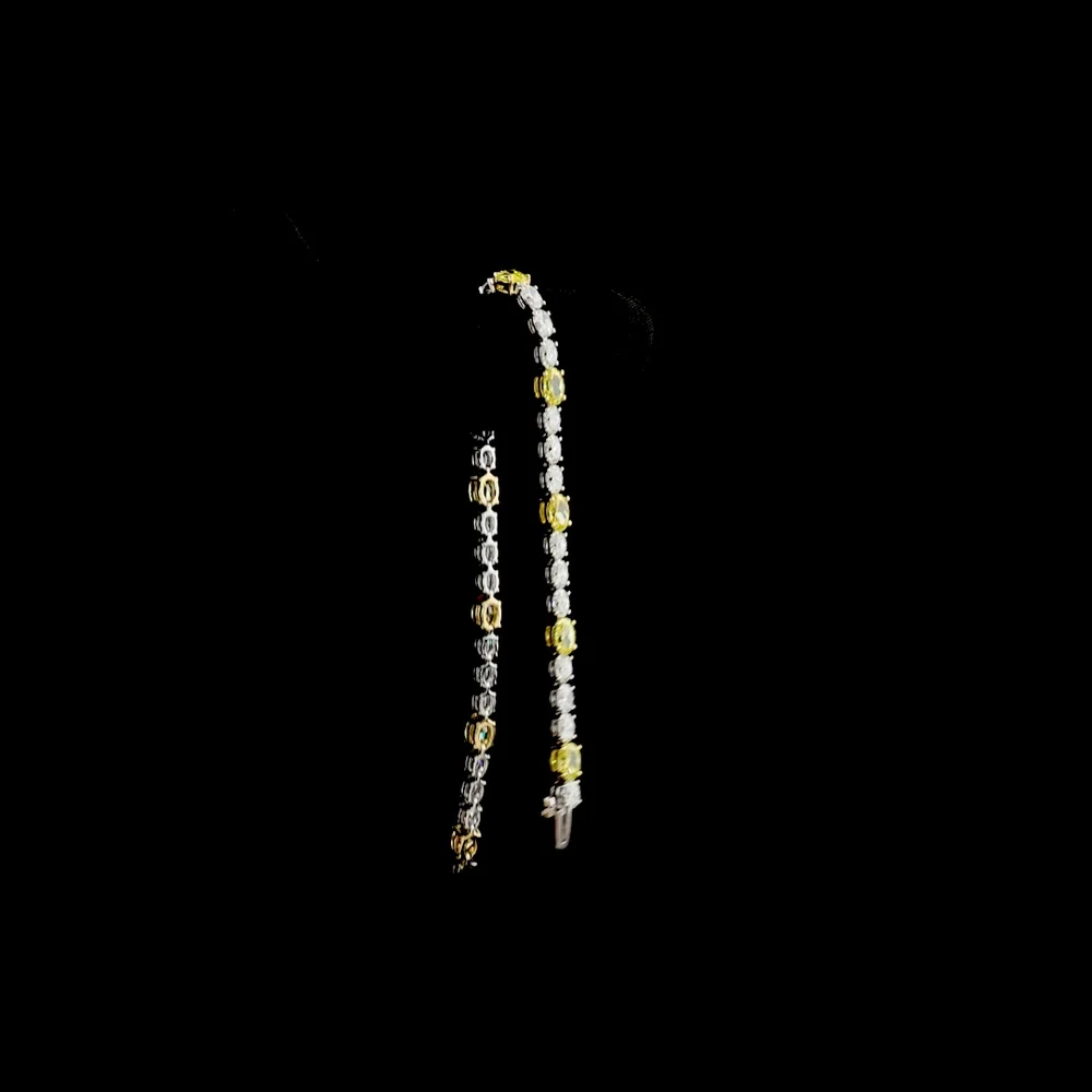 14K Two Tone East-West Oval Cut Tennis Bracelet with Fancy Vivid Yellow and White Lab-Grown Diamonds - 7.56 Carats Total Diamond Weight - Covaloro Fine Jewelry - Image 3