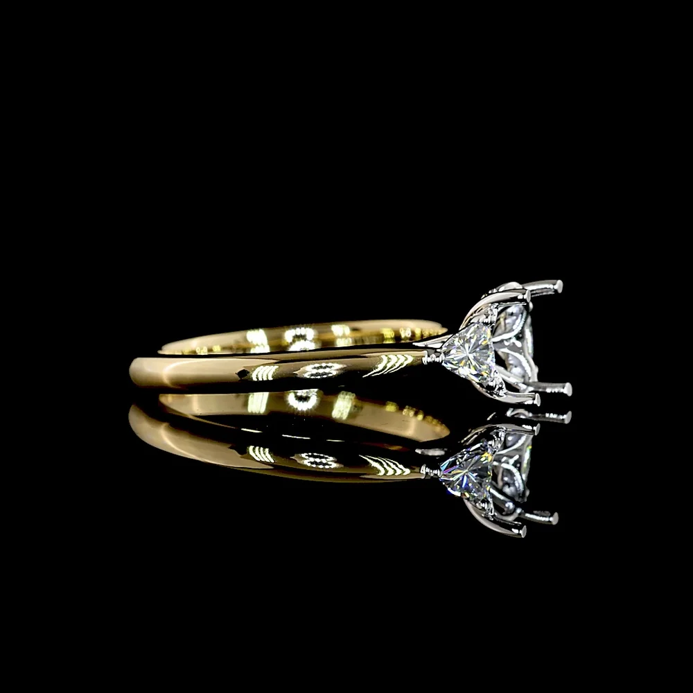 14K Two-Tone Gold 0.26 Carat Total Weight Three-Stone Ring with Floral Center and Trillion Cut Lab-Grown Diamonds - Covaloro Fine Jewelry - Image 2