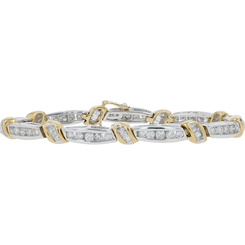 14K Two-Tone Gold 4 Carat Diamond Fancy Link Bracelet with Brilliant Round Diamonds - 4.00 Carat Total Diamond Weight