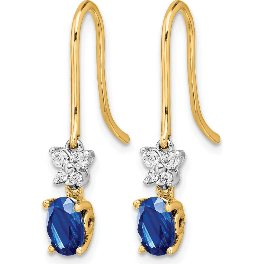 14K Two-Tone Gold Drop Earrings with Oval Sapphire and Round Diamonds - 1.2 Carat Total Gem Weight by Monteluci Fine Jewelry - Image 2