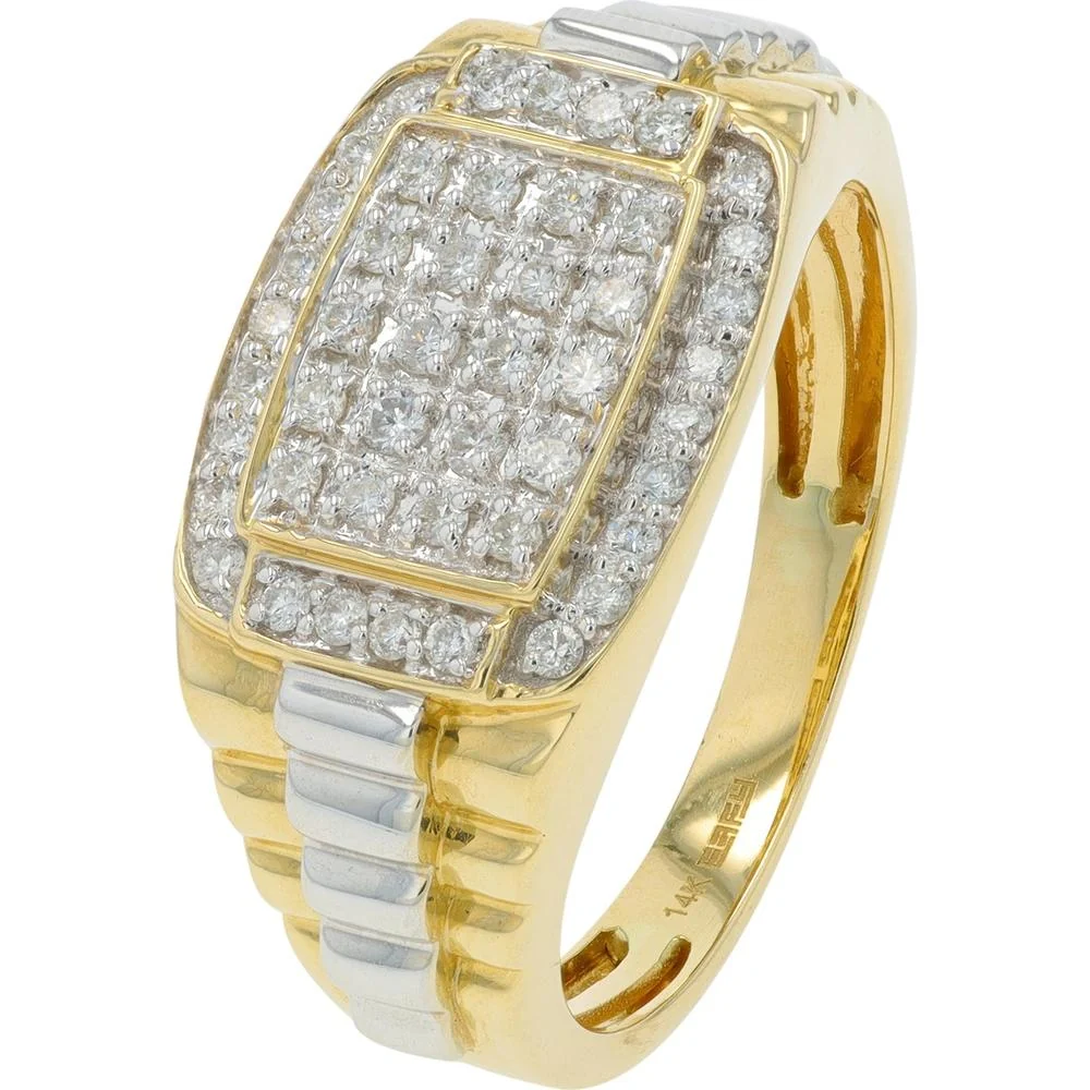 14K Two-Tone Gold EFFY Men's Ring with Pavé Set Round Diamonds - 0.50 Carat Total Diamond Weight