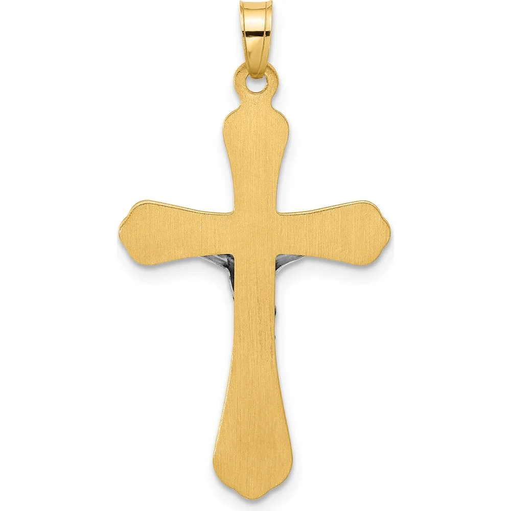 14K Two-Tone Gold Grooved Hollow INRI Crucifix Pendant - Polished Finish by Oro Pregiato - Image 3