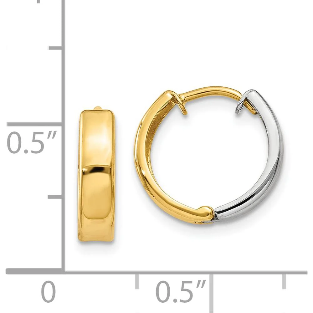 14K Two-Tone Gold Hinged Hoop Earrings - Classic Design with Polished Finish by Oro Pregiato - Image 4