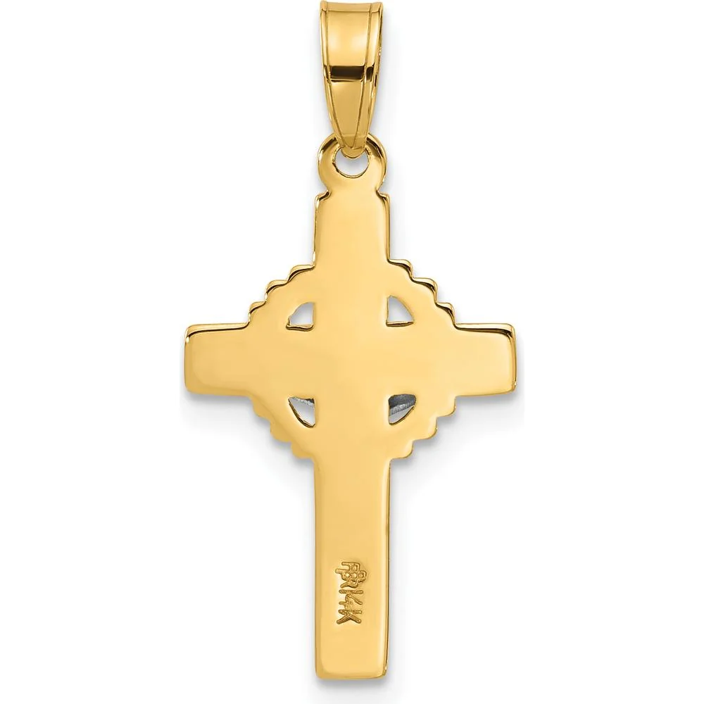 14K Two-Tone Gold Hollow INRI Iona Crucifix Pendant with Rhodium Finish - 24.9mm Length by Oro Pregiato - Image 3