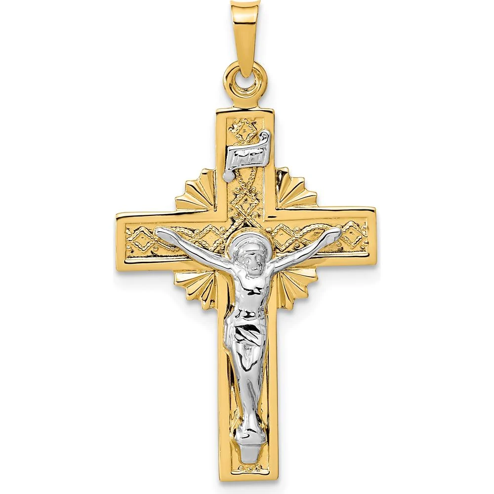 14K Two-Tone Gold INRI Crucifix Pendant - 37mm x 20mm by Oro Pregiato